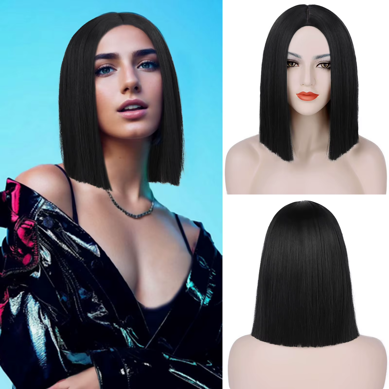 Perruque Bob synthétique courte bleu clair, perruque bleue lisse pour femmes, longueur d'épaule, per