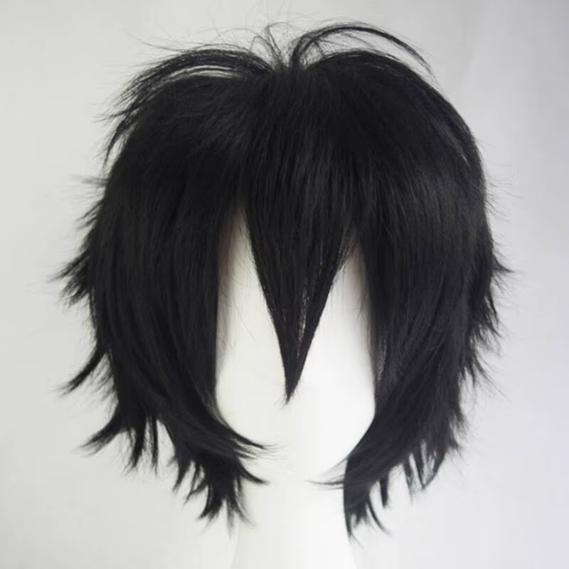 Perruque synthétique courte bouclée universelle noire, perruque de personnage de couleur variable po