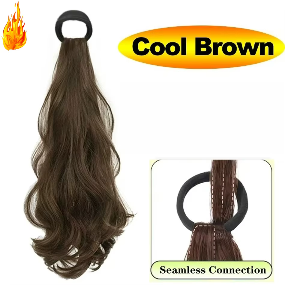 Extensions capillaires synthétiques queue de cheval ondulées et bouclées de 18 pouces, avec attache 