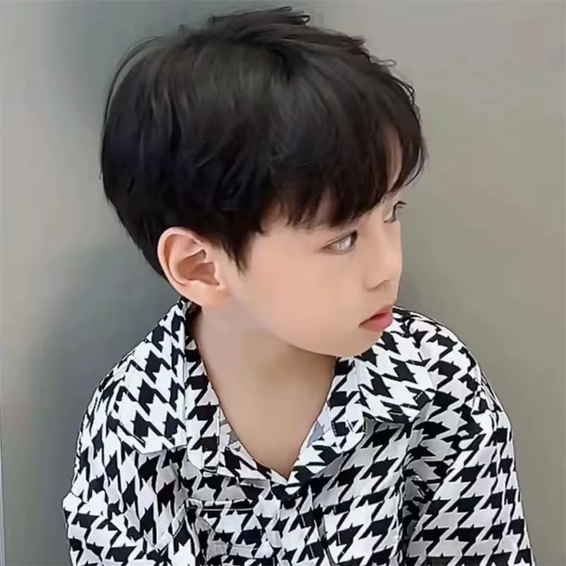 Perruque pour enfants cheveux courts coréen bébé garçon toupet chapeaux accessoires noir brun foncé 
