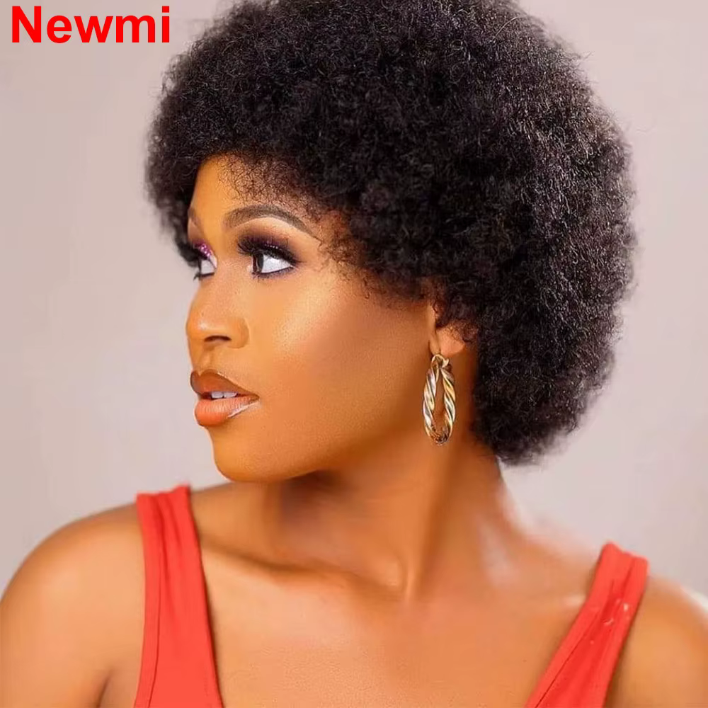 Perruque de cheveux humains courts Afro crépus bouclés pour femmes cheveux moelleux court Pixie bouc