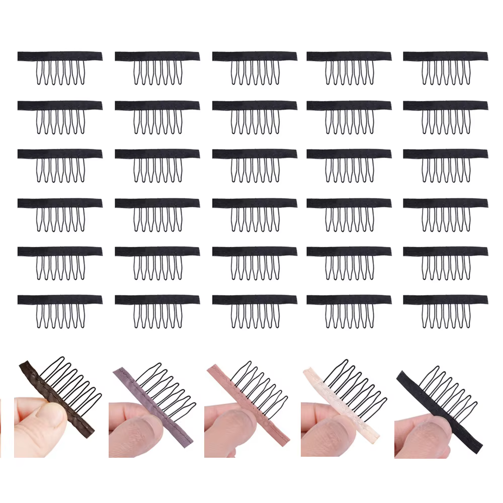 Clips pour perruques en dentelle, en acier, 7 dents, en tissu polyester durable, peignes pour postic