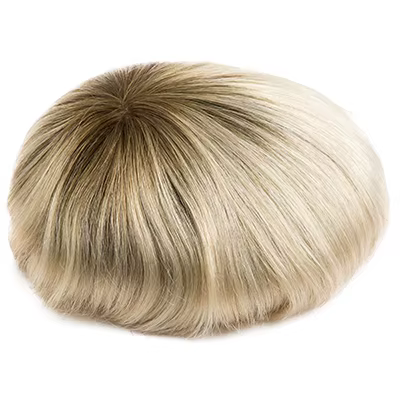 Perruque de prothèse capillaire pour homme, toupet en dentelle et PU respirant, délié naturel, brun/
