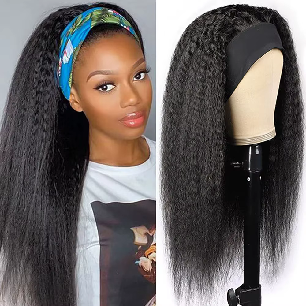 Perruque brésilienne Remy lisse avec bandeau pour femmes noires, entièrement faite à la Machine, liv