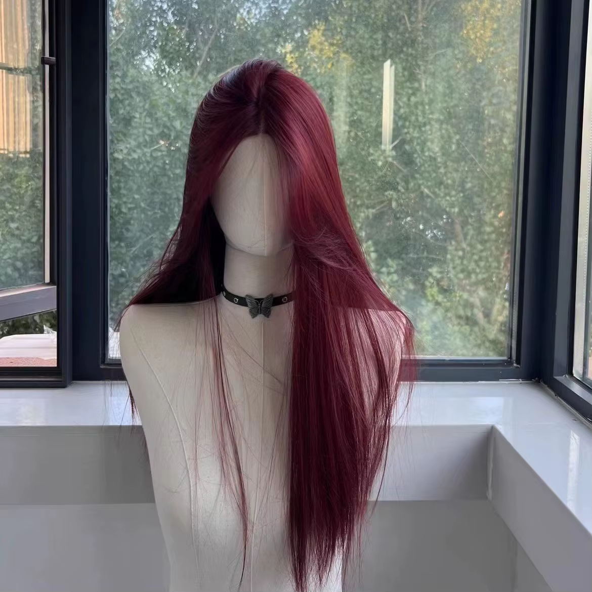 Perruque Lace Front Wig synthétique rouge longue et lisse pour femmes, perruques naturelles en dente