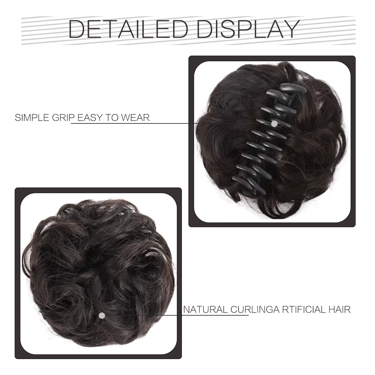 Postiche chignon à pince bouclée pour femmes caucasiennes, chignon synthétique, chignon chic, ébouri