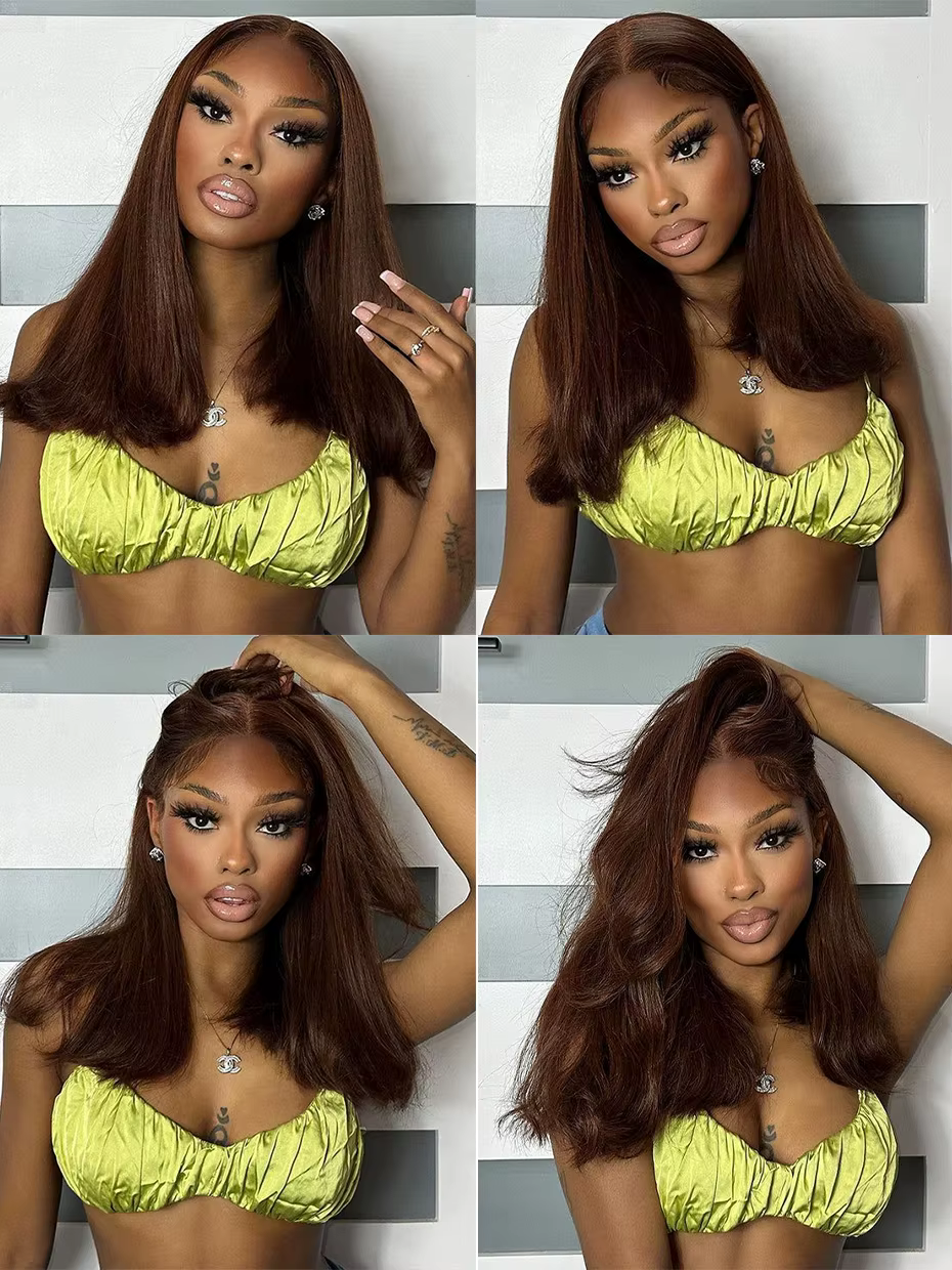 Perruque Bob 5x5 Double Drawn 100% Cheveux Humains, Perruque Lace Front Sans Colle # 2 Perruques en