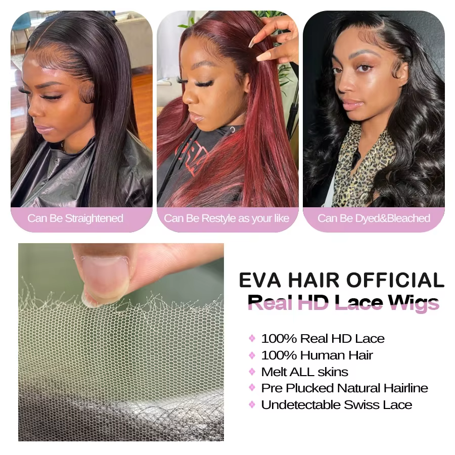 Eva Hair 100% réel HD fermeture perruque 5x5 6x6 7x7 HD dentelle fermeture perruques sans colle perr