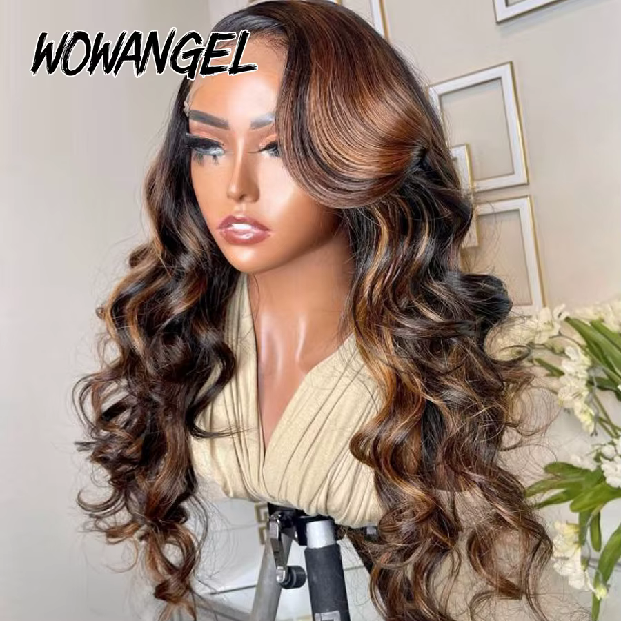 WOWANGEL-Perruque de cheveux humains Bye Bye Noeuds, 1B30 Highlight HD Lace Closure Wig, Body Wave H