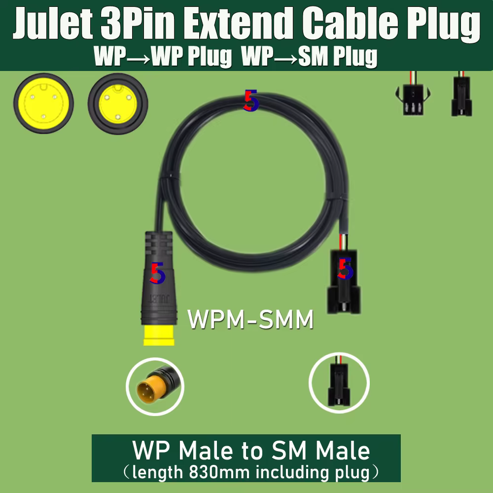 Câble d'extension d'accélérateur pour vélo électrique, Julet, 3 broches, prise étanche, connecteur a