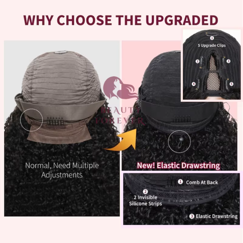 Beautyforever EasiContour ™    Yaki droite V partie perruque cheveux humains élastique cordon Yaki V