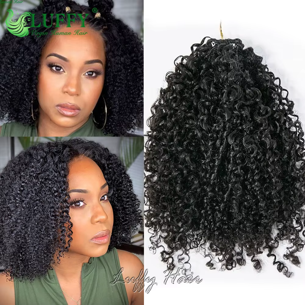 Extensions de cheveux humains au Crochet, crépus et bouclés, pré-séparés, plumes réutilisables, chev