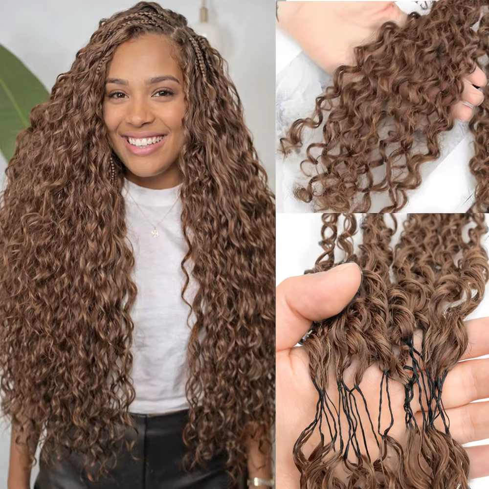 Extensions de cheveux humains pré-séparées Chocorate Brown Deep Wave pour tresses, cheveux à crochet