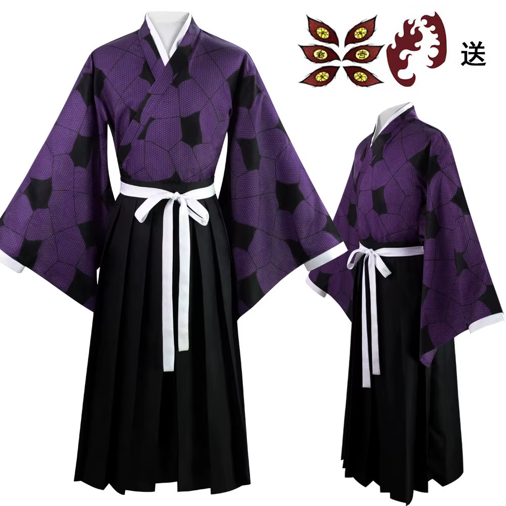 Perruque de Costume de Cosplay Demon Slayer Kokushibo, Kimono violet, Tsugikuni Michikatsu, fête d'h
