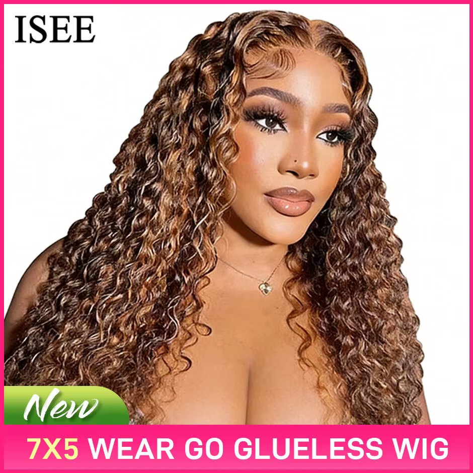 Wear And Go perruque sans colle Ombre ISEE cheveux mettre en évidence mongole vague profonde 6x4 Hd 