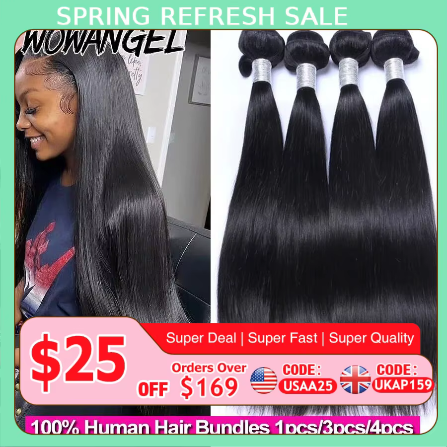 Wow Angel-Bundles de cheveux humains raides brésiliens Remy, cheveux 100% soyeux, extensions de chev