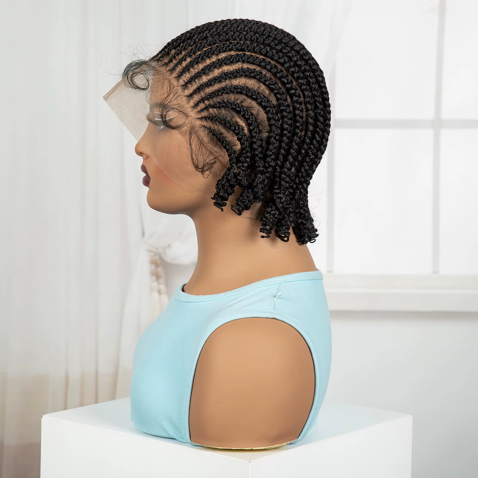 Perruques Bob tressées courtes Cornrow, perruque synthétique pleine dentelle tressée avec cheveux de