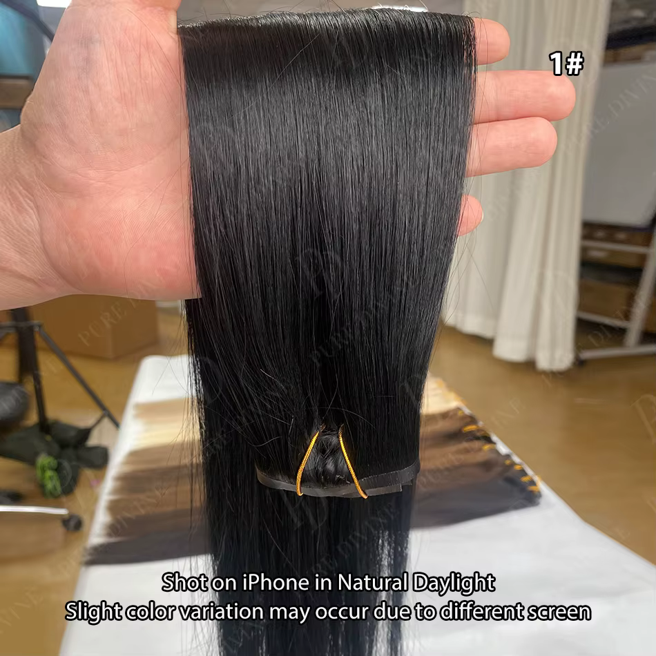 Extensions de cheveux humains à clips invisibles en PU, lisses, 7 pièces, marron noir, extensions de