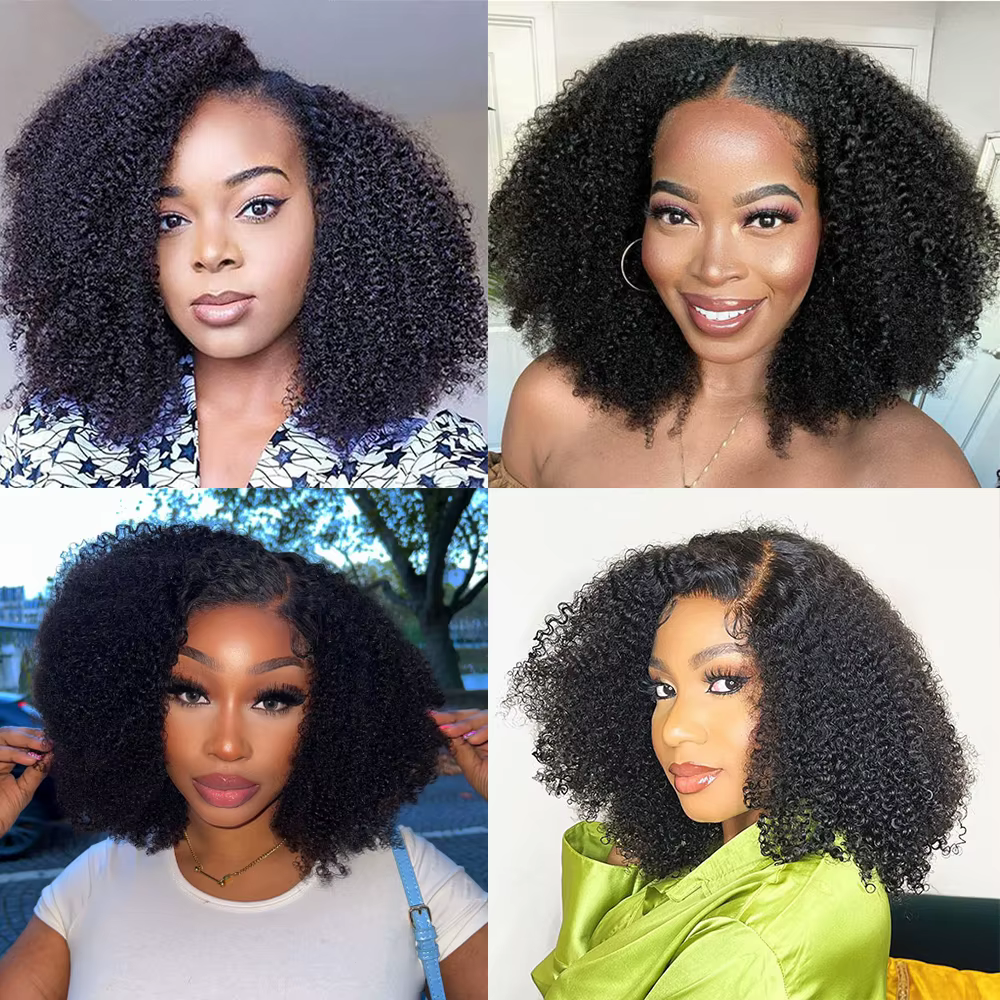 Perruques 100% Cheveux Humains Afro Kinky Bouclés Densité 250% Pour Femmes, Perruque Frontale en Den