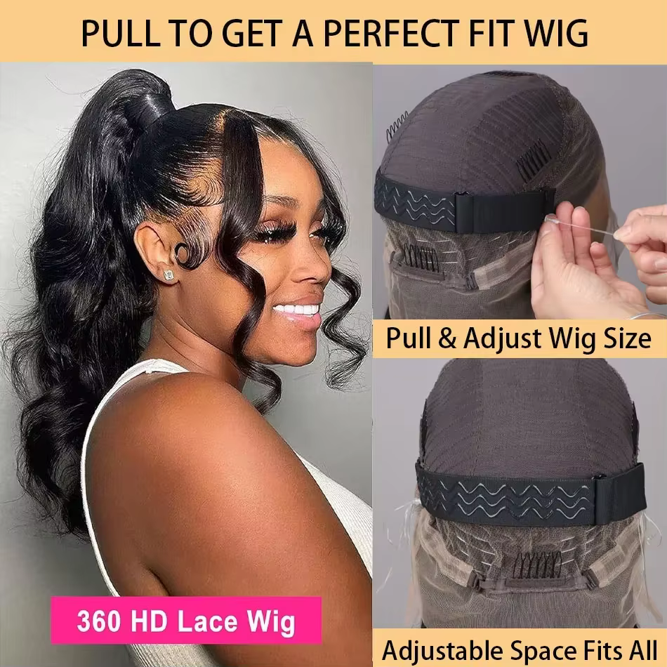 Perruque 360 Full Lace sans colle à cordon de serrage, cheveux humains ondulés, pré-épilée, HD 13x6