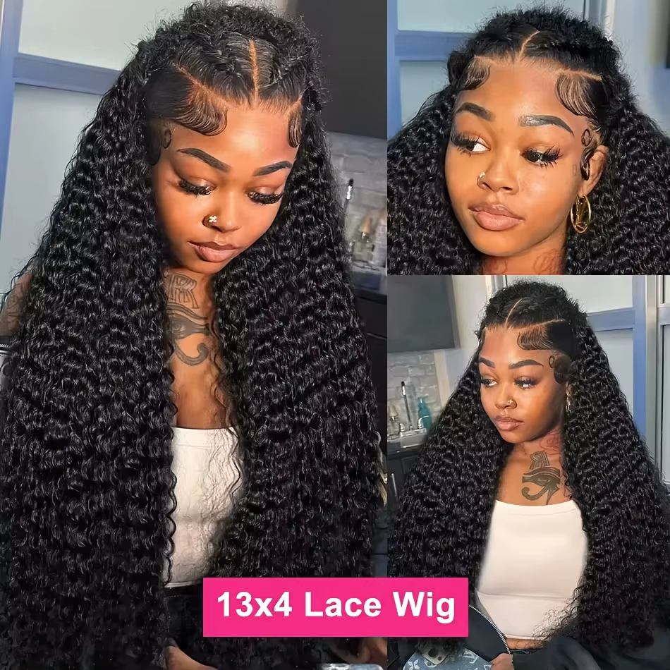 Perruque Lace Front Wig naturelle Deep Wave, cheveux humains, 30 pouces, 13x6, densité 250%, transpa