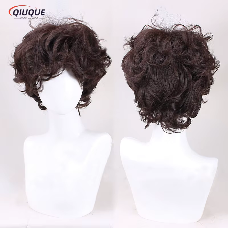 Frodo Baggins-Perruque Cosplay Courte Bouclée Marron, Cheveux Synthétiques, Bonnet, Halloween Py Pla
