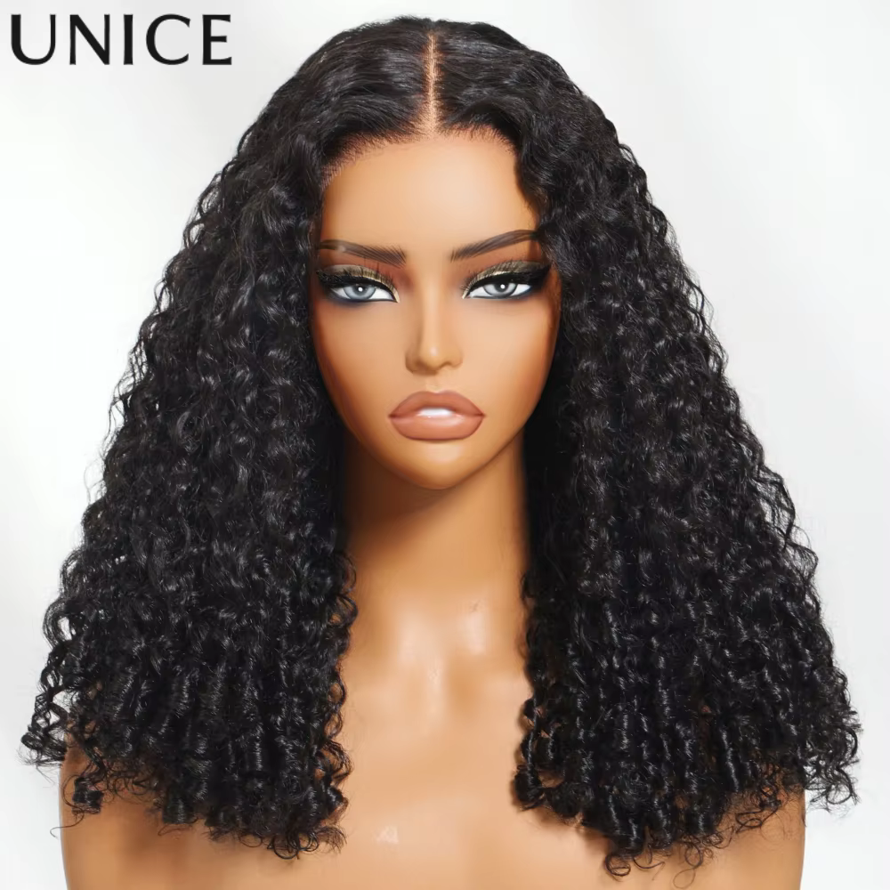 UNice 7x5 Bye-Bye Slip & 13x4 pré-tout perruque de cheveux humains bouclés avec extrémités de bobine