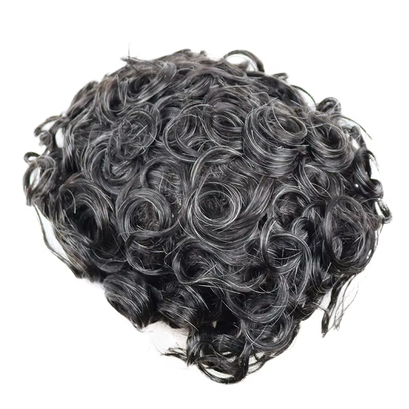 Hommes 26mm naturel bouclés cheveux humains toupet remplacement capillaire prothèse 100% cheveux hum