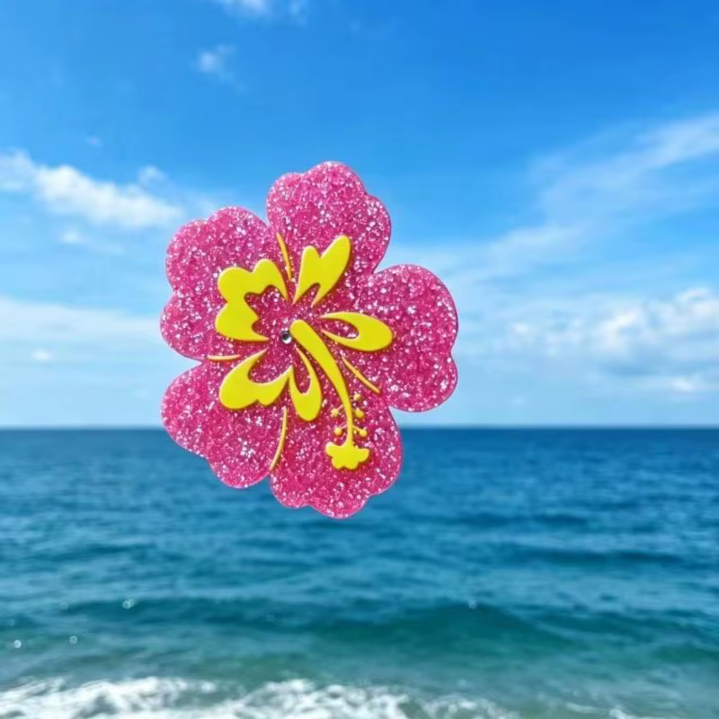 Barrettes à cheveux en forme de dauphin bleu scintillant avec fleur d'hibiscus rose et motif tropica