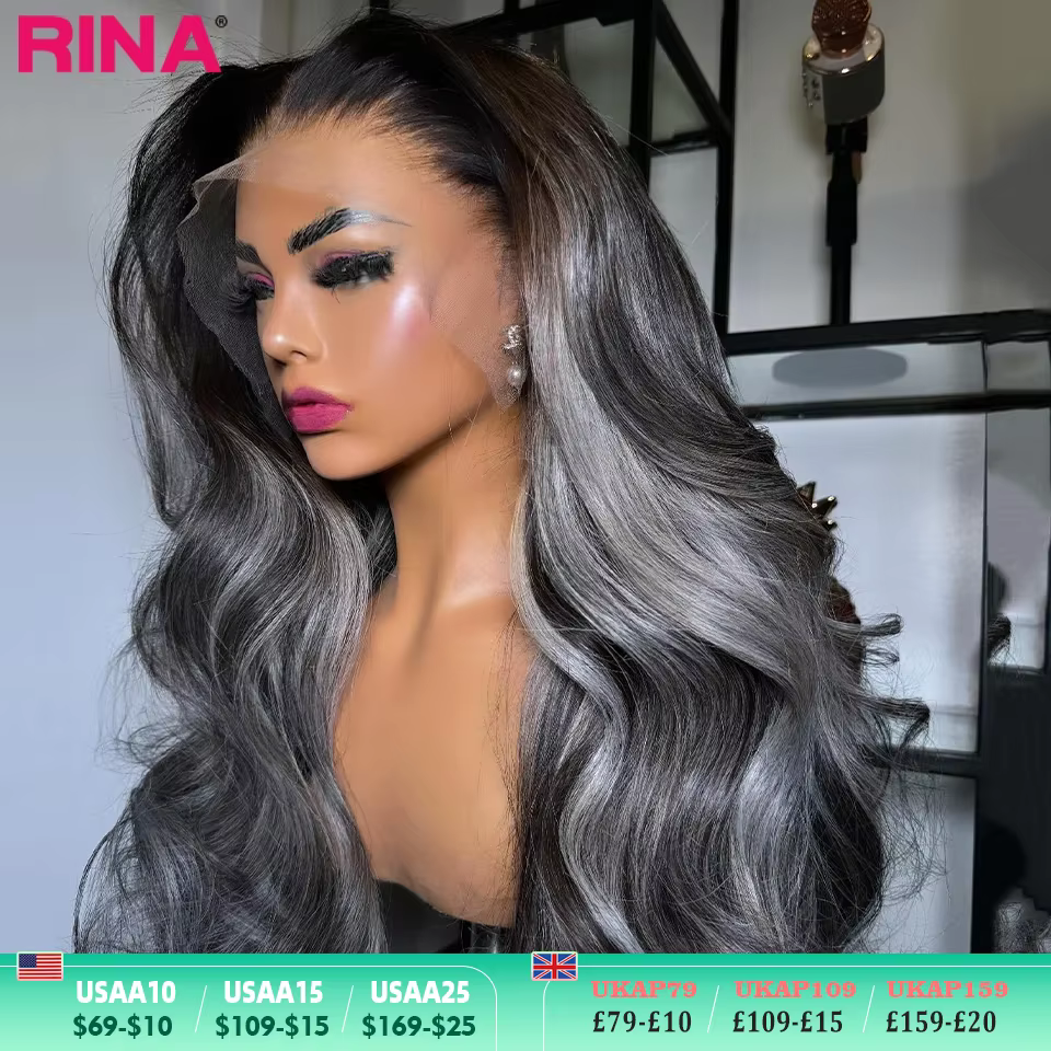 Perruque Lace Frontal Wig naturelle Body Wave colorée gris argenté, perruque Lace Frontal Wig, 13x6