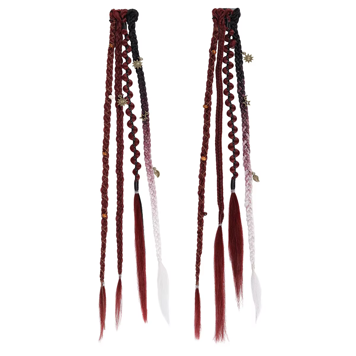 Extensions de cheveux tressées synthétiques style bohème ombré bordeaux avec mèches viking bohèmes p