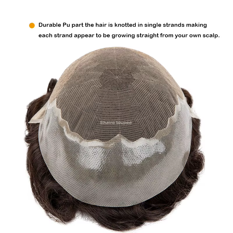 Q6 hommes perruque humaine mâle cheveux prothèse dentelle et noué PU perruques pour hommes, perruque