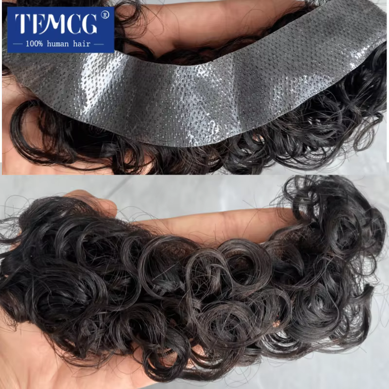 Cheveux bouclés réaliste avant délié 100% naturel cheveux humains toupet pour hommes V Style avant h