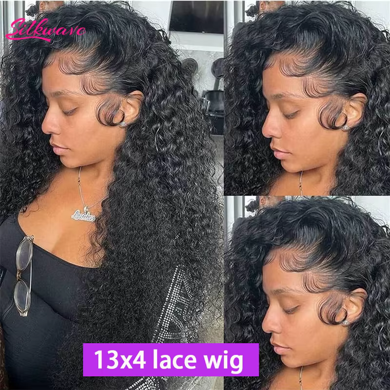 Silkwave 30 40 pouces birman bouclés perruque de cheveux humains Hd dentelle 13x6 vague profonde fro
