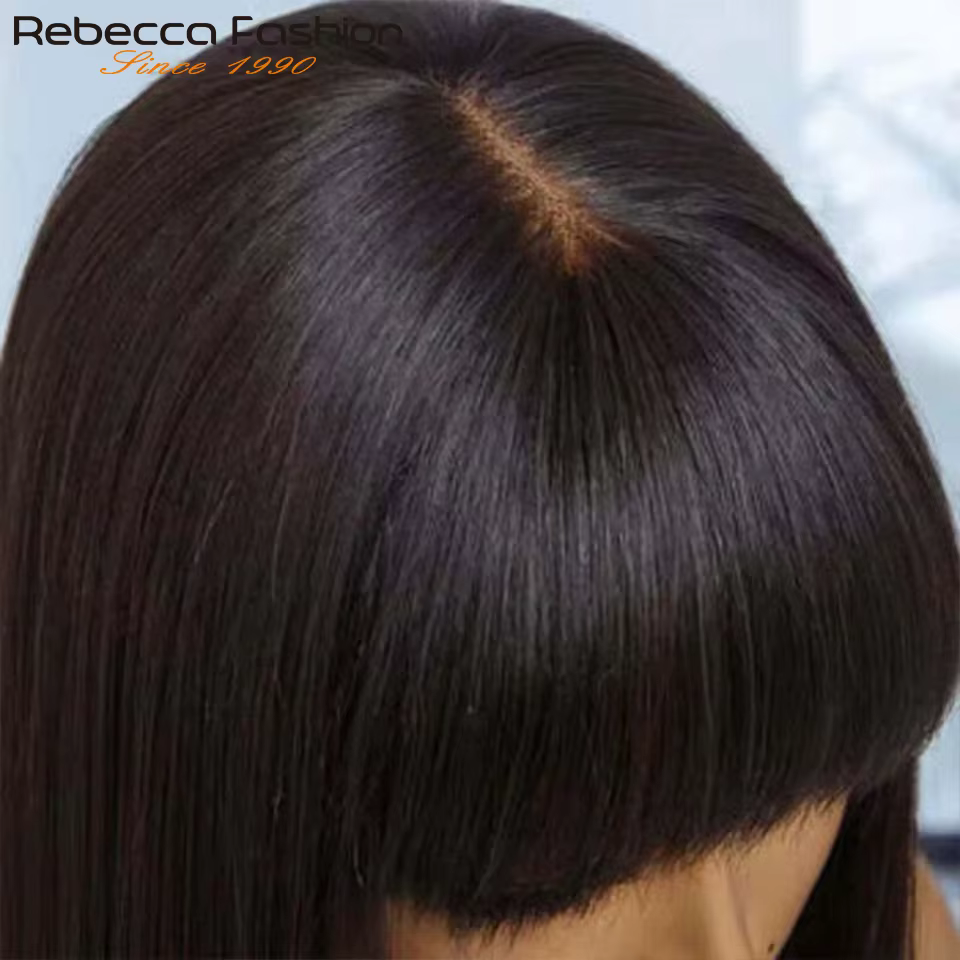 Perruques de cheveux humains droites avec frange frange partie centrale Bob perruques de dentelle cu