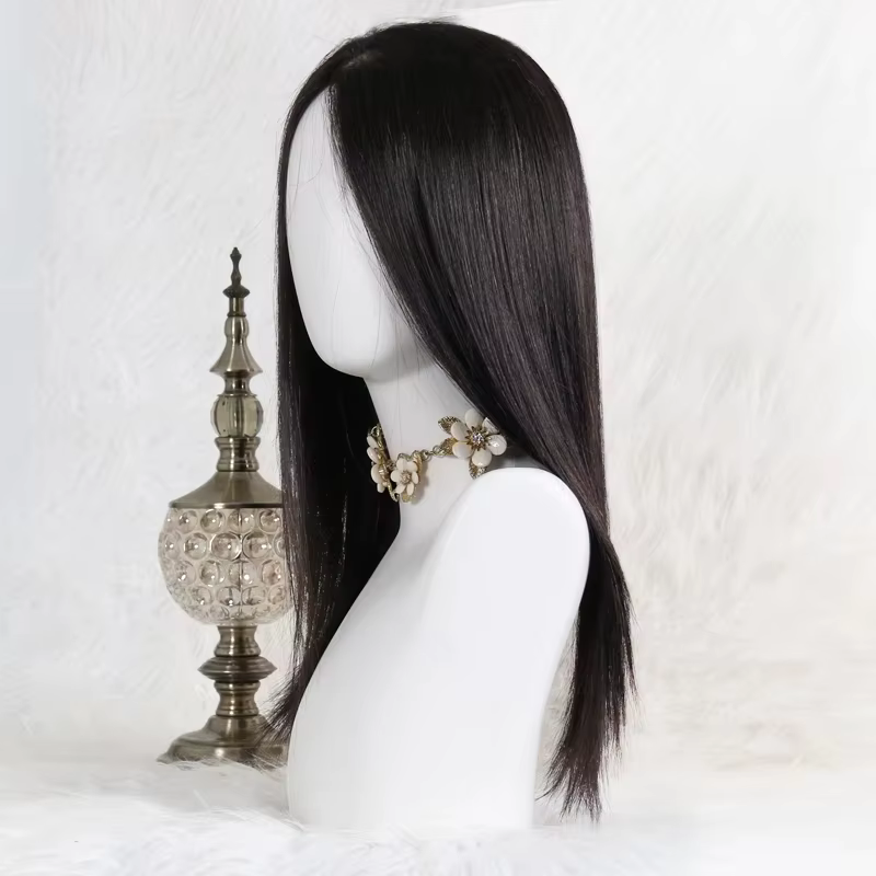 Perruque de cheveux humains européens vierges avec frange à Air, 6x6 pouces, haut en soie avec devan