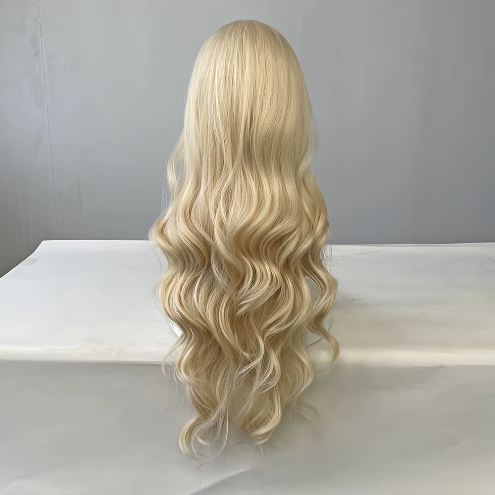 Perruque synthétique blonde pour femmes, avec grandes vagues et cheveux longs bouclés, ensemble comp