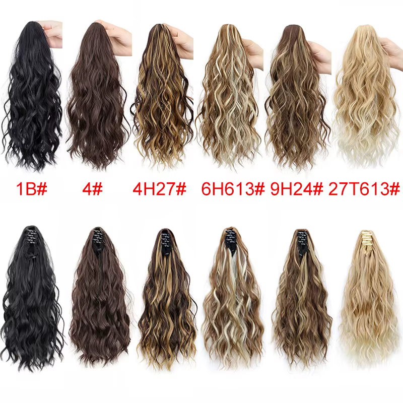Extension capillaire synthétique courte bouclée de 14 pouces, postiche moelleuse à Clip pour queue d