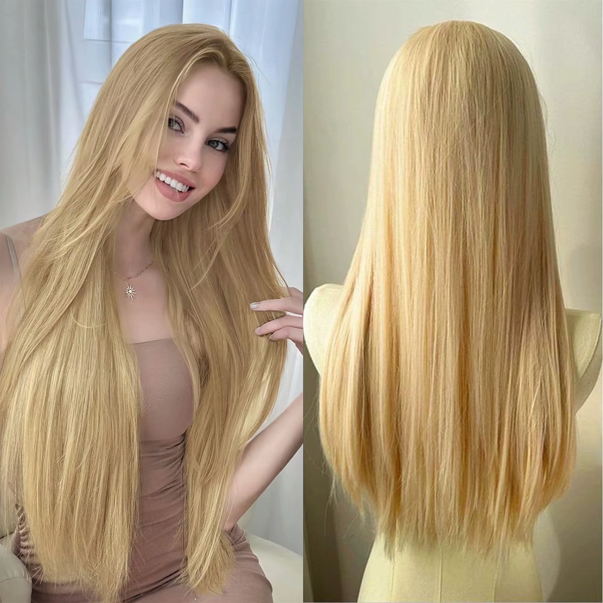 Perruque blonde claire de 28 pouces, perruques synthétiques longues et droites, fibres haute tempéra