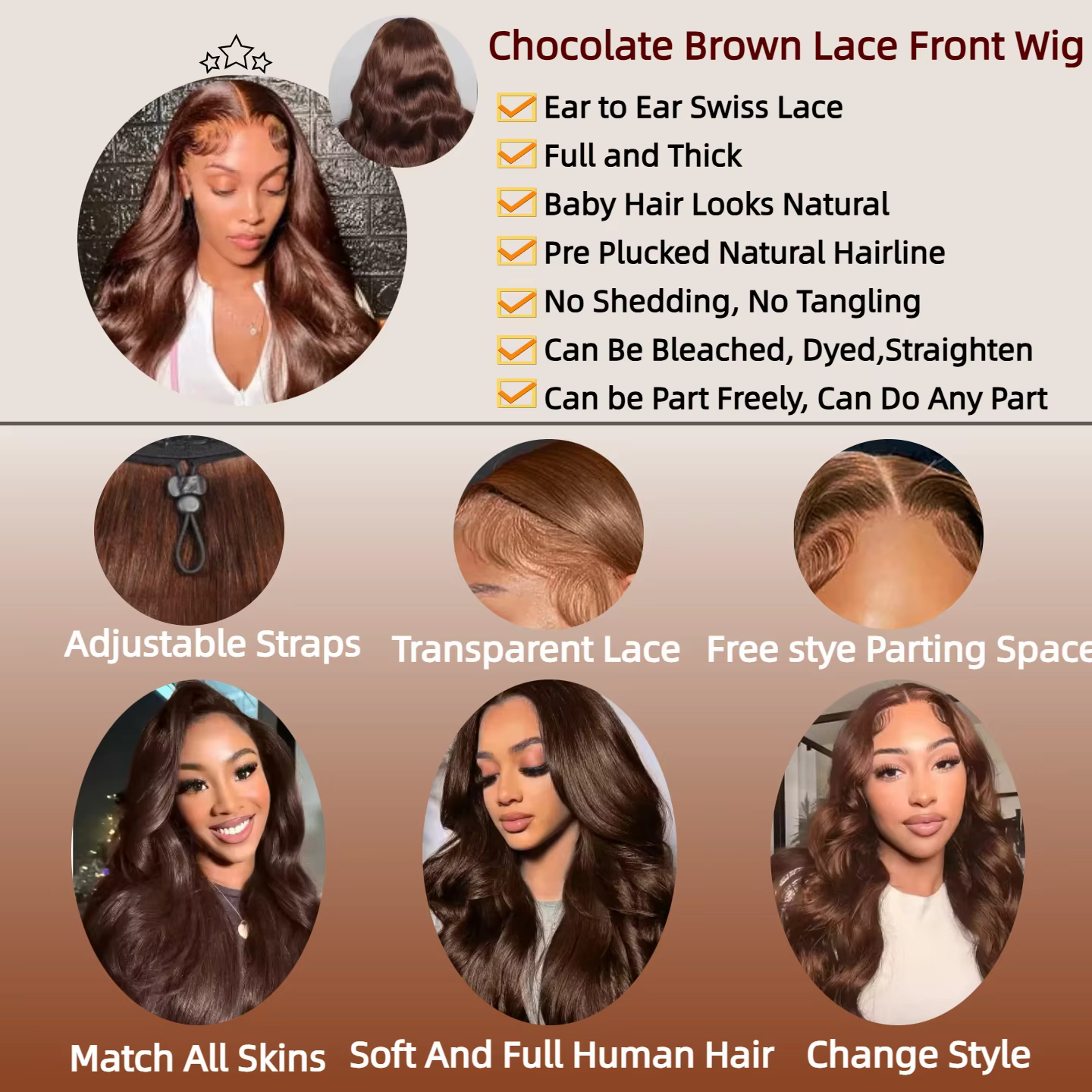 Perruque Lace Frontale HD 13x4 13x6 en Cheveux Humains, Ondulée, Marron Chocolat, Densité 200%, 30-3