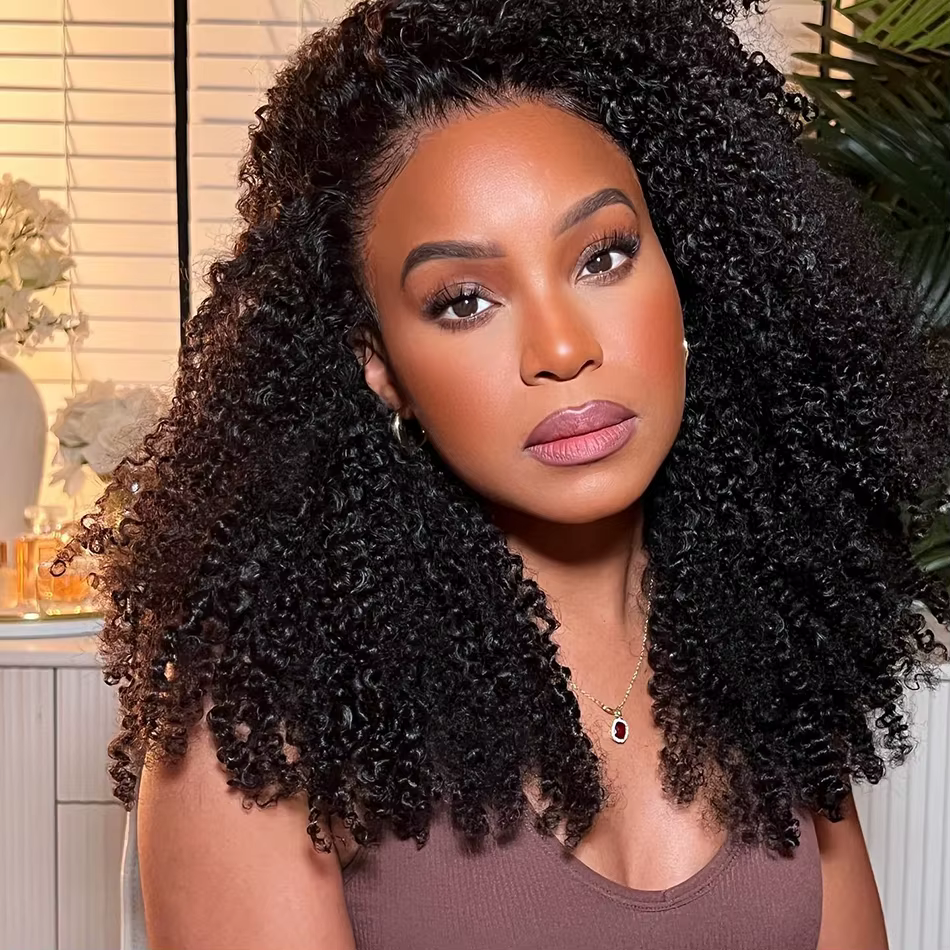 Perruques de cheveux humains bouclés crépus sans colle pré-découpés avec dentelle, pré-découpée, Wil