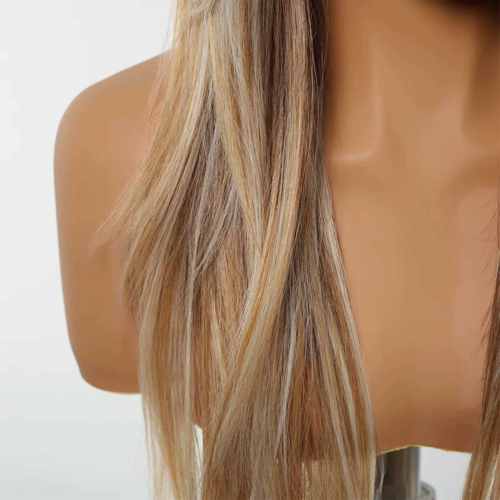 Perruque Lace Front Wig synthétique lisse et longue, perruque avec raie centrale naturelle, brune et