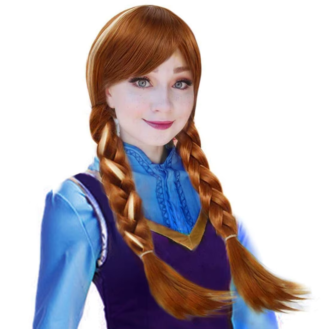 Perruque de Cosplay Longue Brune avec 2 Tresses pour Femme, Perruques Synthétiques Tressées, Peluca,