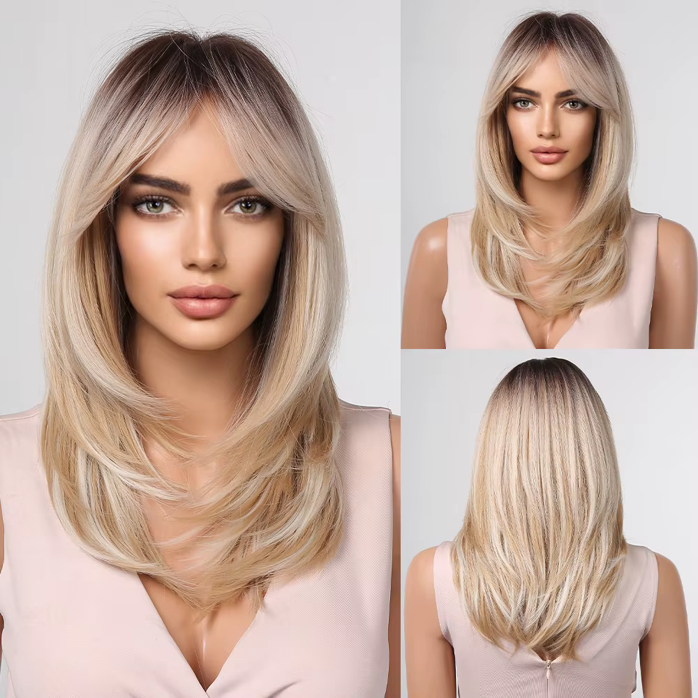 ALAN EATON – perruques synthétiques blondes longues pour femmes, perruque avec frange, couleur ombré
