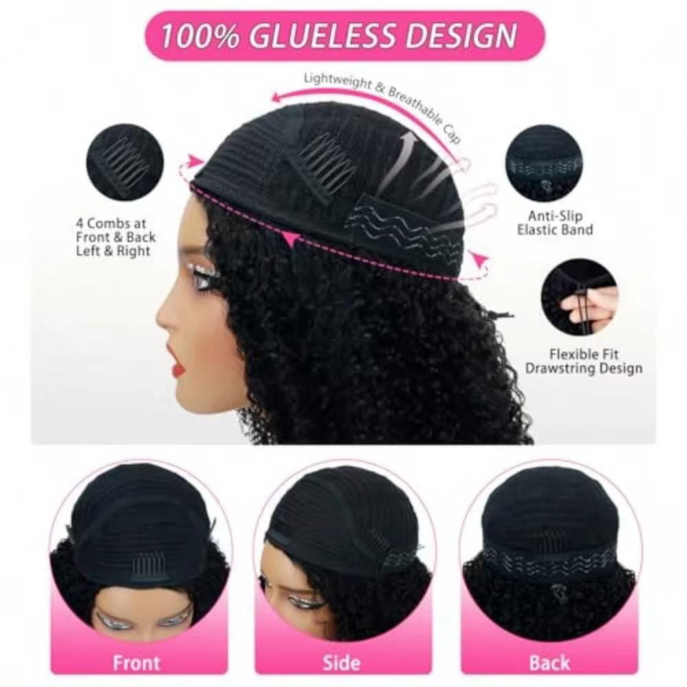 Demi-perruques densité 250 en cheveux humains Remy, perruque bandeau bouclée birmane, perruque demi-