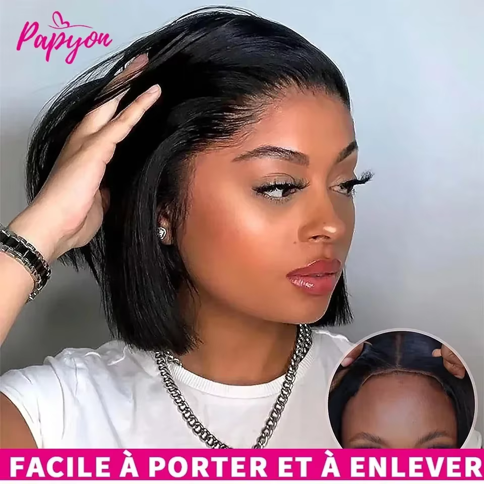 Nouvelle perruque courte et droite Bob 2026, sans colle, prête à porter, en cheveux naturels, versio