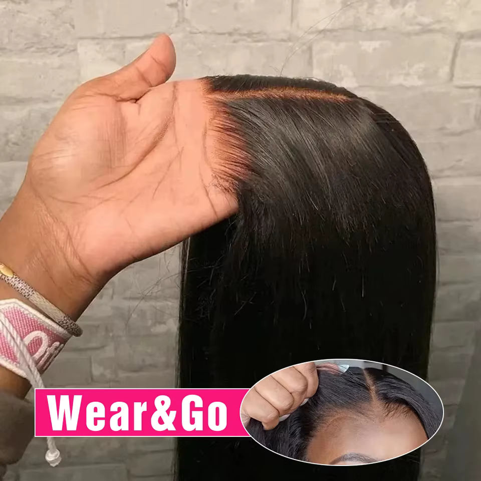 30 40 pouces 250% Wear And Go perruques droites sans colle 100% cheveux humains prêts à la pré-épilé