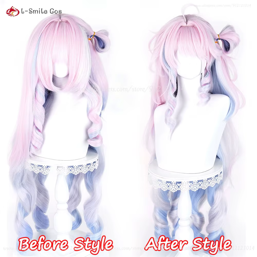 WuWa Danja – perruque de Cosplay synthétique résistante à la chaleur, 100cm, rose, violet, bleu, dég
