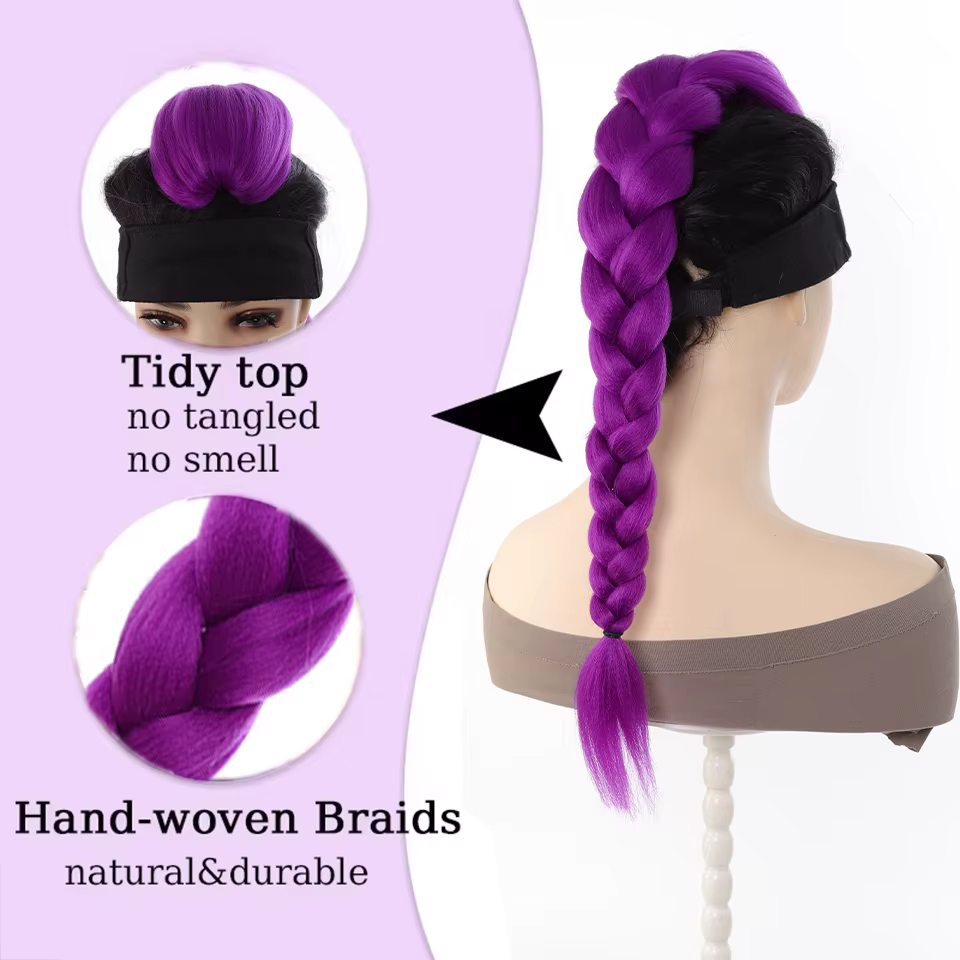 28 pouces cheveux synthétiques longs tressés violet cheveux Extensions de queue de cheval Rumi coiff