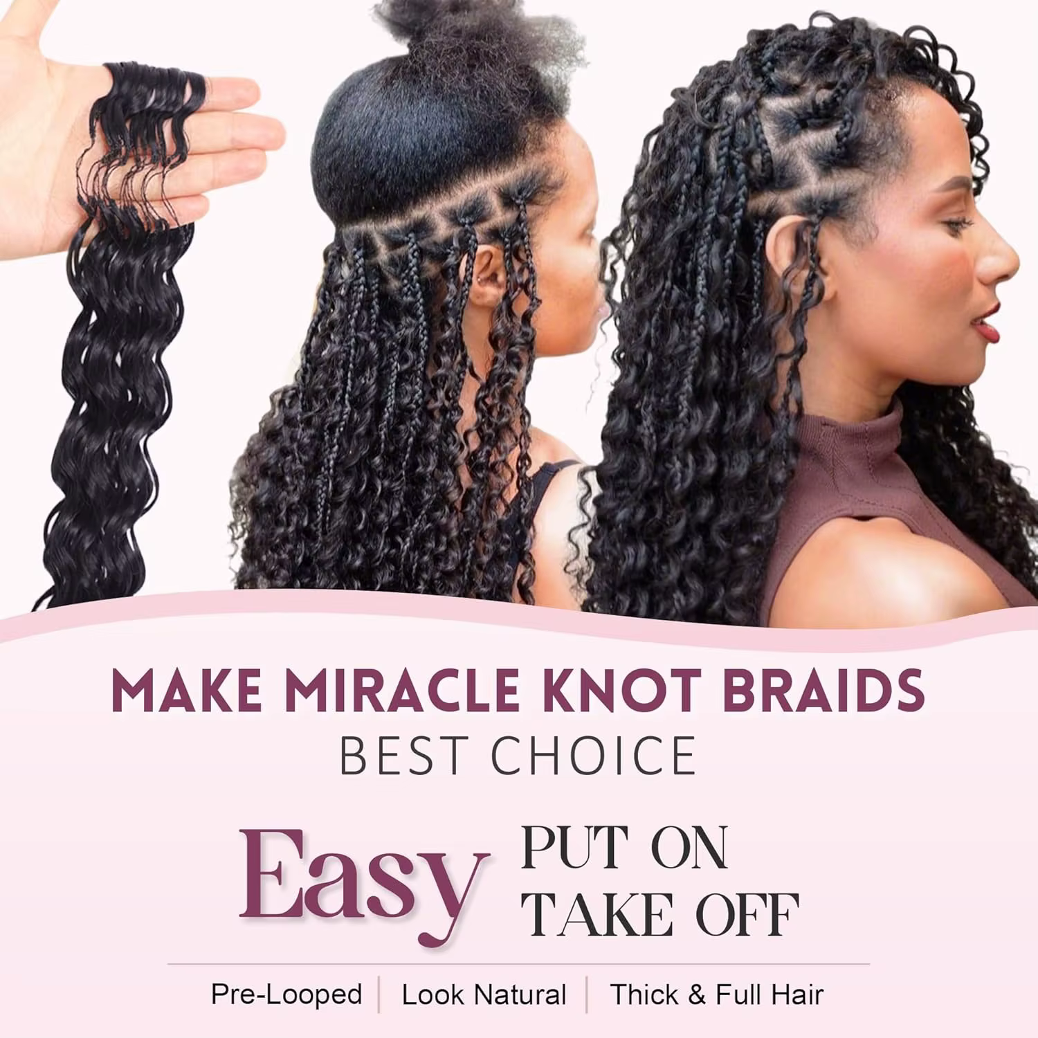 Extensions de cheveux au crochet sans nœuds, pré-séparées, ondulées profondes, 100 % cheveux humains